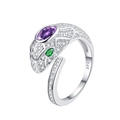 Anello a serpente in argento S925 con zircone viola e occhi di pietre verdi da donna - Stile Serpente Zirconia Viola (KDP2252)
