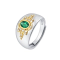 Vintage S925 silver lace hollow ring with green gemstone and gold accent detailing - Vintage Palace Style Hollow Out Emerald Green Style (KDP2253)