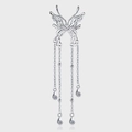 S925 silver liquid butterfly earrings with long fringe tassels and clear zircon stones - Butterfly Tassel Style (KDP2262)