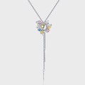 Collana a Y in argento S925 con ciondolo a cuore colorato, zirconi e dettaglio di nappa - Stile Cuore Fiocco Nappina (KDP2267)