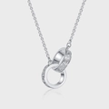 S925 sterling zilveren ketting met in elkaar grijpende ringen en bloemenreliëf - Dubbele Ring Reliëf Stijl (KDP2268)