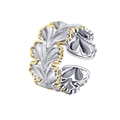 Elegant S925 sterling silver ginkgo leaf ring with gold brushed finish on white background - One Size / Gold Silver Bicolor Ginkgo Leaf Style (KDP2294)