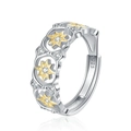 S925 Sterling Silber Ring mit goldener zweifarbiger Hohl-Hexagramm und Zirkon-Steinen - Hohl-Hexagramm-Zweifarben-Design (KDP2292)