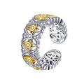 Bague vintage en argent S925 ajourée avec étoiles dorées et cristaux brillants - Style Étoile Ajourée Bicolore (KDP2297)