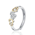 Bague hulu ajustable en argent S925 avec contraste doré et oxydes de zirconium - Ouvert Réglable / Style Gourde Or et Argent (KDP2357)