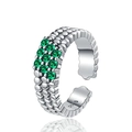 S925 sterling silver ring with textured band and nine green gems in a 45-degree angle view - Green Gemstone Silver Polka Dot Ring (KDP2356)
