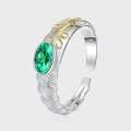 Bague ajustable en argent S925 avec zircon vert et détails texturés dorés vintage - Ouvert Réglable / Style Vintage Zirconia Vert Bicolore (KDP2035)