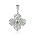 Colgante copo de nieve en plata S925 con gema verde y diseño floral calado elegante - Diseño de copo de nieve hueco bicolor (KDP2305)