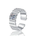 Vintage S925 Sterling Silber Ring mit Textur und rundem Solitär-Zirkonia, verstellbar - Einstellbar Offen / Silberweiß (KDP2355)