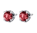 Close-up of S925 silver stud earrings with four-prong set round red zircon stones - Red (KDP401)