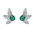 S925 sterling silver leaf earrings with green zircon stones in a vintage water drop design - Hollow Leaf Green Zirconia Stud Earrings (KDP2352)