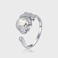 S925 Sterling Silber Feder Ring mit eleganter Perle und Mikro-Pave Diamant Akzenten - Perlen Feder Offener Ring (KDP2375)