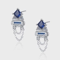 Pendientes de borla de plata de ley S925 con circón azul y patrones de estilo griego - Estilo de borla cuadrada azul (KDP2364)