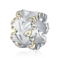 Bague feuille de ginkgo en argent S925 avec finition mate et bords dorés ondulés - Bague Ouverte Feuille de Ginkgo Bicolore (KDP2304)