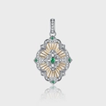 Baroque S925 silver pendant with gold hollow texture and green gemstones inlay - Vintage Palace Hollow Two-Tone Green Rhinestone Style (KDP2348)