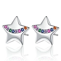 Elegante S925 Sterlingsilber Stern-Ohrstecker mit bunten Regenbogen-Zirkonia-Steinen - Stern Strass Ohrstecker (KDP2366)