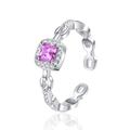 Anello in argento S925 con zircone rosa quadrato e fascia a catena traforata - Stile Catena in Strass Quadrato Viola (KDP2395)