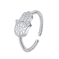S925 Sterlingsilber Hamsa Hand Ring mit Zirkonia Steinen und gedrehtem Band Design - Silberner Hand der Fatima Stil (KDP2393)