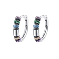 Vintage S925 sterling silver hoop earrings with irregular colorful zircon inlays - Multi-color Zirconia Ethnic Style Earrings (KDP2436)