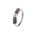 Makroaufnahme eines S925 Silberrings mit bunten Zirkonia im Farbverlauf und drehbarem Rohr - Ring (KDP2432)
