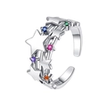 Anillo vintage de plata S925 con tres capas de estrellas y circones de colores - Anillo Abierto Estrella Diamantes de Color (KDP1509)