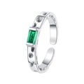 S925 Silber Smaragd Ring mit Vintage-Mondkrater-Textur und offenem verstellbarem Band - Smaragdgrüner Quadrat Meteorit Textur Stil (KDP2434)