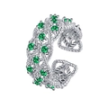 Vintage S925 sterling silver open ring with braided texture and green zircon stones - Vintage Hollow Vine Design With Green Zirconia (KDP2442)
