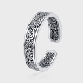 Vintage S925 Sterlingsilber Ring mit floralem Scroll-Muster und oxidiertem Antik-Finish - Verstellbarer Ring mit Rankenmuster (KDP1463)