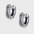 Orecchini a cerchio in argento S925 con intricati motivi floreali vintage incisi - Orecchini a Cerchio Arabescati (KDP1312)