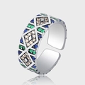 Boho S925 Sterlingsilber Ring mit bunten Zirkonia und geometrischem Muster - Geometrischer Ausschnitt Ring (KDP526戒指)