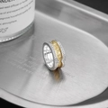 S925 silver and gold ring featuring mixed metal bands, pavé diamonds and relief patterns - Two-Tone Tang Grass Style (KDP1709)