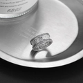 Macro view of wide silver ring with double row of diamonds and etched rock texture detail - Silver Rock Texture Style (KDP1708)