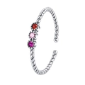 S925 sterling silver twist ring with colorful zircon stones in a refined minimalist style - Colorful Zirconia Rope Texture (KDP2431)