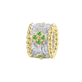 S925 silver vintage clover charm with green zircon and gold filigree engraving - Vintage Arabesque Green Zirconia Clover Style (KDP2002)