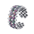 S925 sterling silver wide band ring with colorful gemstones and pyramid stud texture - Multicolor (KDP2013)