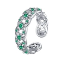 S925 zilveren open ring met smaragdgroen zirkonia in een elegant hol rooster ontwerp - Smaragd Zirconia Ineengevlochten Inleg Holle Stijl (KDP2488)