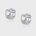 Vintage S925 Sterling Silber Creolen mit weißen Perlen und floralen Gravuren - Vintage Arabeskenmuster (KDP2491)