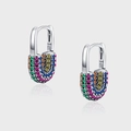 Pendientes de plata S925 con cristales coloridos y colgante en forma de U con diseño arcoíris - Estilo de Hebilla en U con Circonia Multicolor (KDP2481)