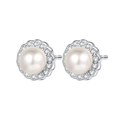 Elegante S925 Silber Ohrstecker mit Süßwasserperlen und Zirkonia Umrandung für Damen - Sonnenblumen-Perlenstil (KDP2486)