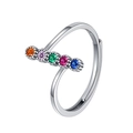 S925 Sterling Silver open ring featuring five multi-colored round-cut gemstones - Multicolor Stone Row (KDP2475)