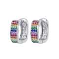 S925 sterling silver hoop earrings with five rows of rainbow gradient pavé stones - Rainbow Pavé Style(KDP2483)