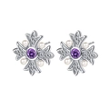 Orecchini a croce in argento S925 con zircone viola e perle bianche in stile regale - Stile Fiore di Croce Viola (KDP2493)