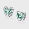 Pendientes de aro corazón V en plata S925 con circón esmeralda y cristales brillantes - Estilo Esmeralda en Forma de Corazón en V (KDP2490)