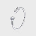 Minimalistische S925 zilveren open ring met geometrische ronde en baguette zirkonia steen - Geometrisch Asymmetrisch Inlegontwerp (KDP2485)