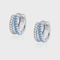 Eleganti orecchini a cerchio in argento S925 con doppia fila di zirconi blu e bianchi - Stile Intarsiato a Doppia Fila Blu e Bianco (KDP2484)