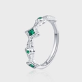 Anello retrò in argento S925 con smeraldo quadrato e motivi fogliari a rilievo - Anello Aperto a Vite Smeraldo Retrò (KDP2515)