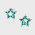 Elegant 925 sterling silver star stud earrings with green zircon and hollow clover design - Openwork Star Style (KDP2509)