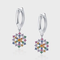 Orecchini a cerchio a fiocco di neve in argento S925 con pietre di zircone 3D colorate - Stile Fiocco di Neve Arcobaleno (KDP2511)