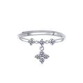 S925 Sterling silver adjustable ring with cross star dangle pendant and shiny crystals - Cross Flower Star Dangle Style (KDP2497)