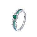 Anillo de plata S925 con circón verde y acabado de esmalte en degradado retro - Estilo Esmalte Degradado Piedra Verde Cuadrada (KDP2527)